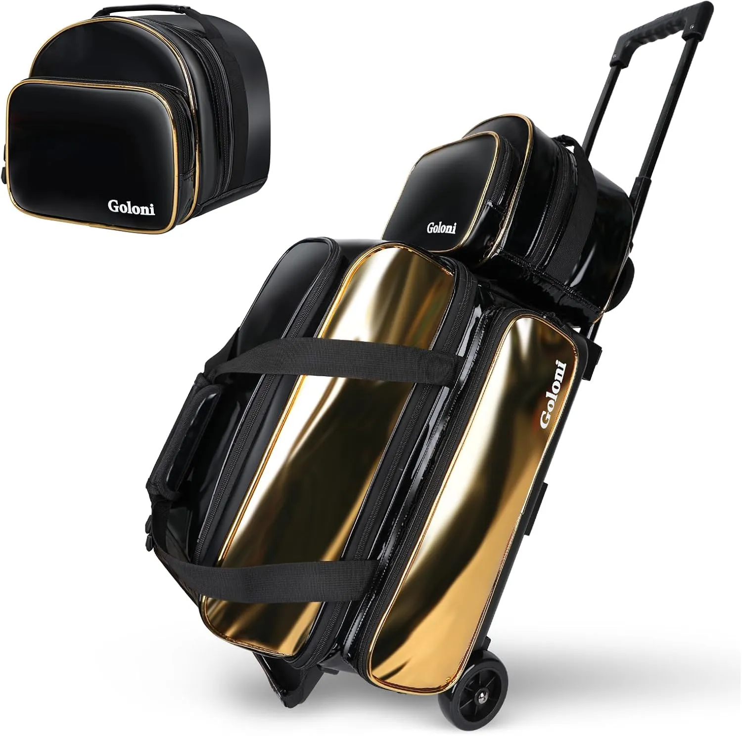 2 Ball Bowling Bag with Wheels   1 Ball Color Matching Add On Tote,Rolling 3 Ball Bowling Bag with Shoe Compartment