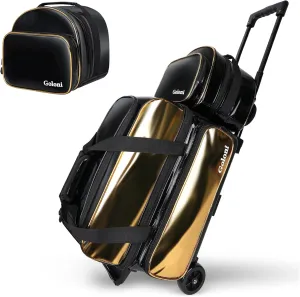 2 Ball Bowling Bag with Wheels   1 Ball Color Matching Add On Tote,Rolling 3 Ball Bowling Bag with Shoe Compartment