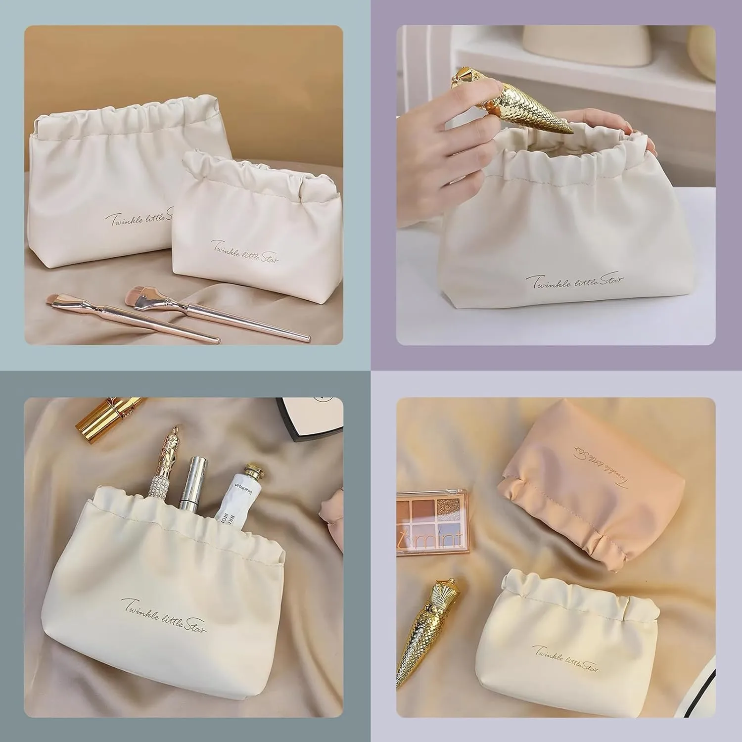 2 PCS Small Makeup Bag for Purse Waterproof Cosmetic Pouch Mini Cosmetic Bags Portable Makeup Bag Set for Women Coin Purse Organizer for Lipstick Jewelry Black