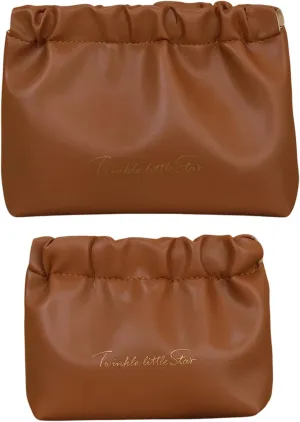 2 PCS Small Makeup Bag for Purse Waterproof Cosmetic Pouch Mini Cosmetic Bags Portable Makeup Bag Set for Women Coin Purse Organizer for Lipstick Jewelry Brown