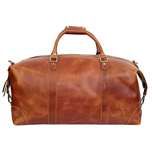 24" Leather Buffalo Travel Case Duffel Luggage Bag, Gym Travel Tote Duffel, Overnight Weekender