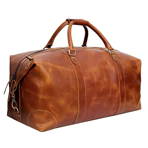 24" Leather Buffalo Travel Case Duffel Luggage Bag, Gym Travel Tote Duffel, Overnight Weekender