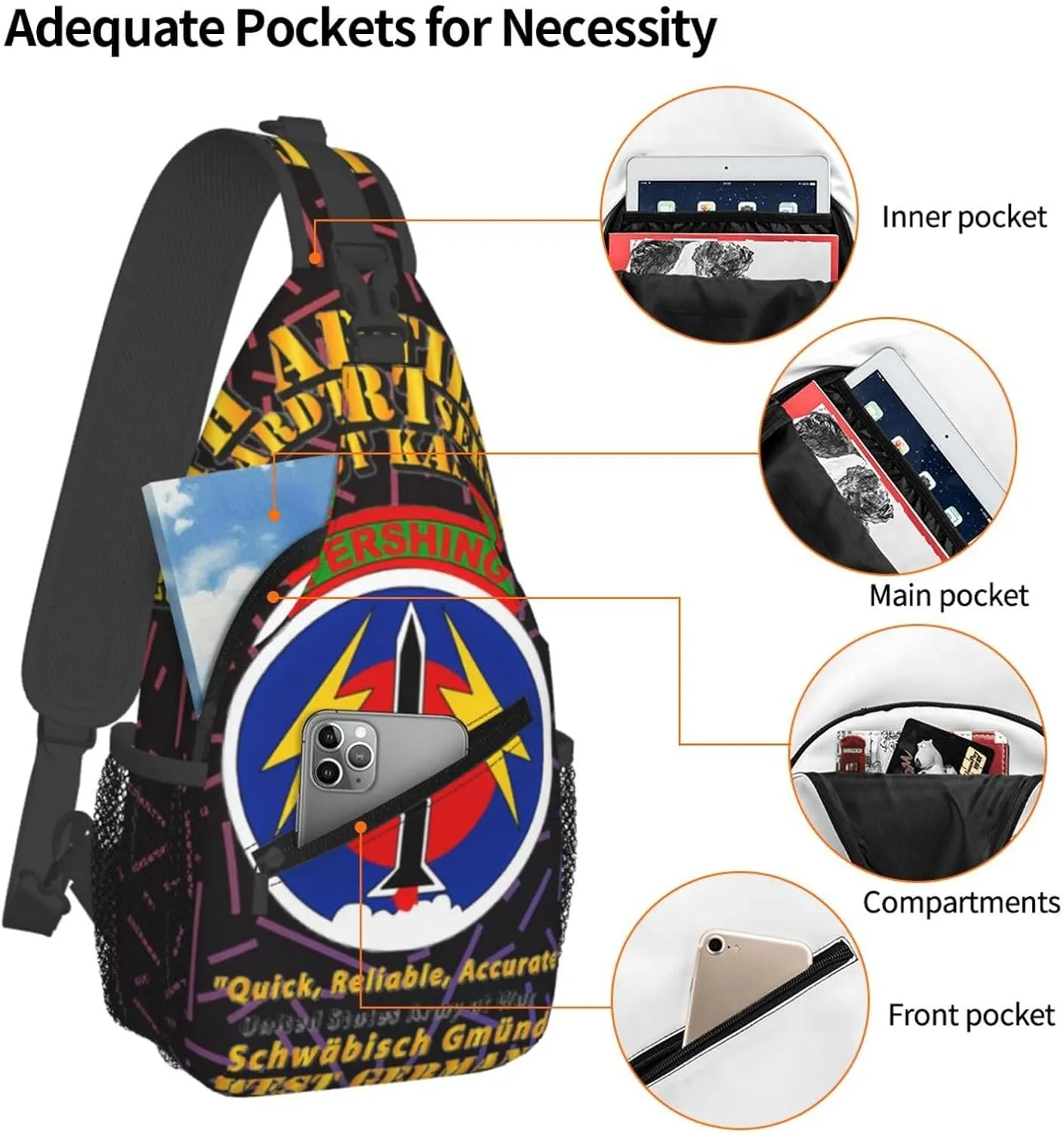 56th Artillery Command Pershing Hardt Kaserne Small Crossbody Backpack Sling Bag For Men Women Mini One Shoulder Chest Bags Gym Sport Travel Hiking Daypack