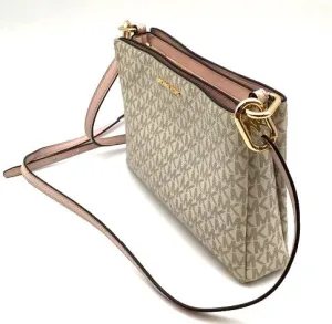 Authentic Michael Kors Women's Tan Pink Signature Crossbody Bag - COA Included