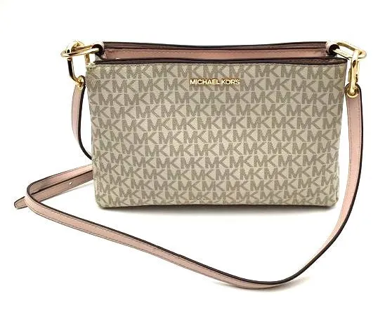Authentic Michael Kors Women's Tan Pink Signature Crossbody Bag - COA Included