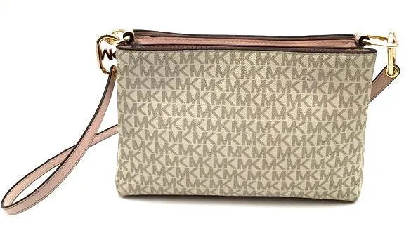 Authentic Michael Kors Women's Tan Pink Signature Crossbody Bag - COA Included