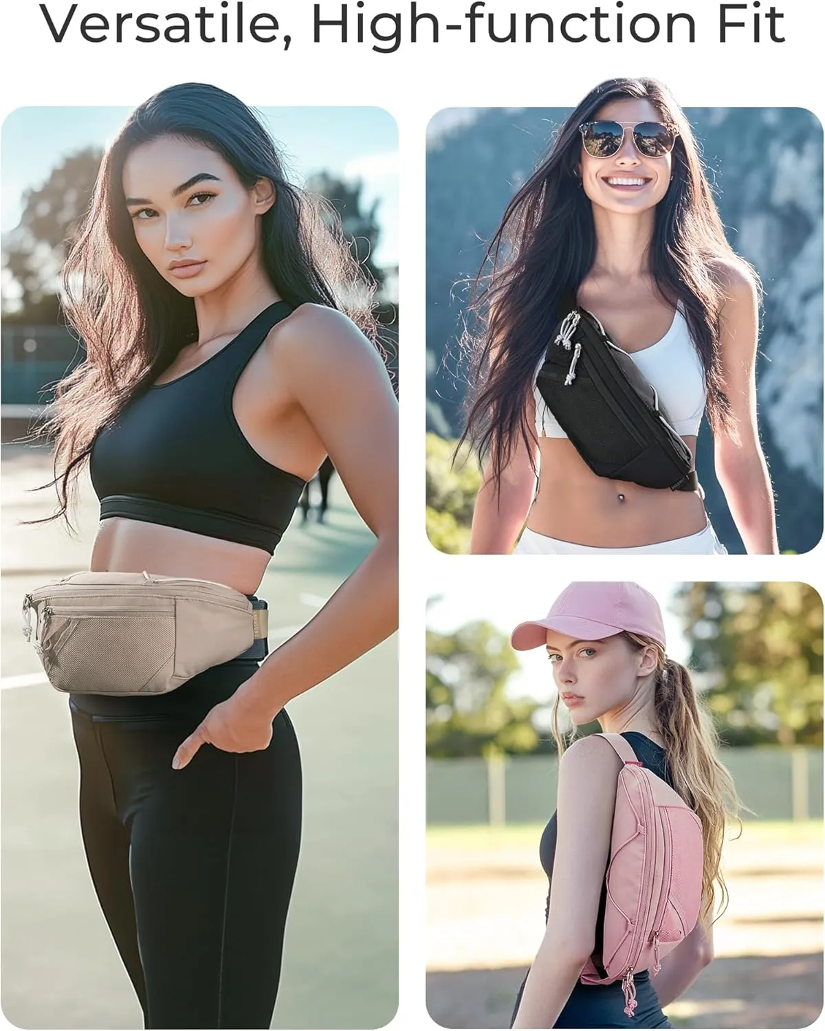 BAGSMART Fanny Packs for Women Belt Bag with Adjustable Strap Crossbody Waist Bag Pack for Running Hiking Workout Travel, Blush Pink