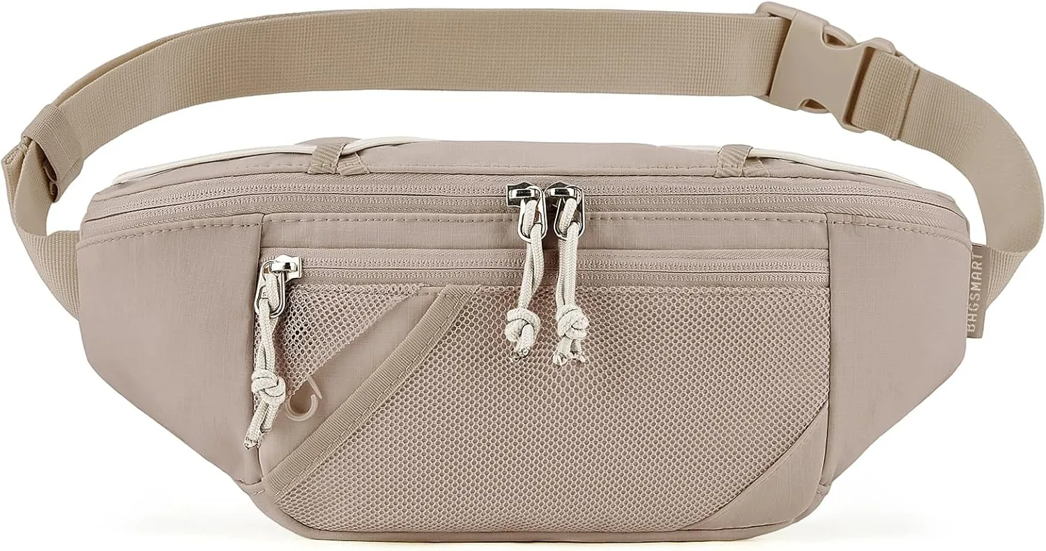 BAGSMART Fanny Packs for Women Belt Bag with Adjustable Strap Crossbody Waist Pack for Running Hiking Workout Travel, Camel