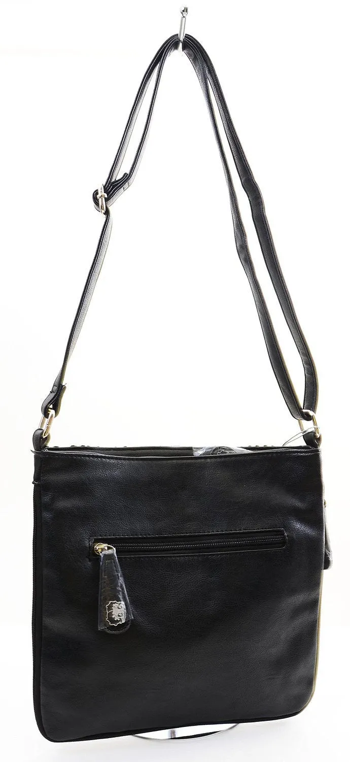Betty Boop Retro Black Faux Leather Knit Floral Detail Cross Body Bag