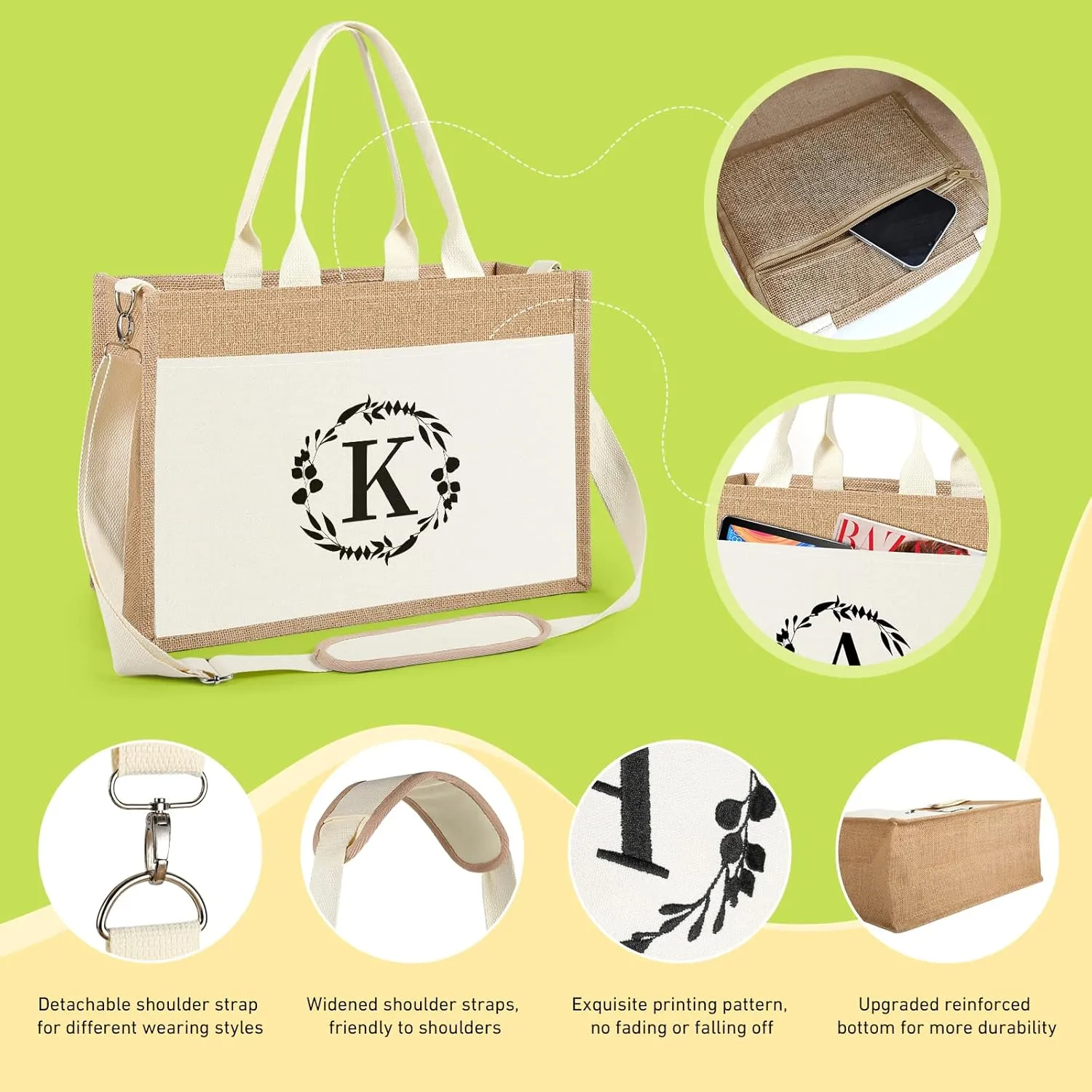 Birthday Gifts for Women Mothers Day Gifts for Mom Wife Grandma Daughter Sister Bridesmaid Initial Jute Tote Bag and Makeup Bag B