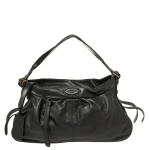 Black Leather Front Pocket Hobo