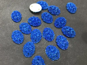 Blue Matte Flower Oval Resin Stone (2 Hole- 18x13 mm)