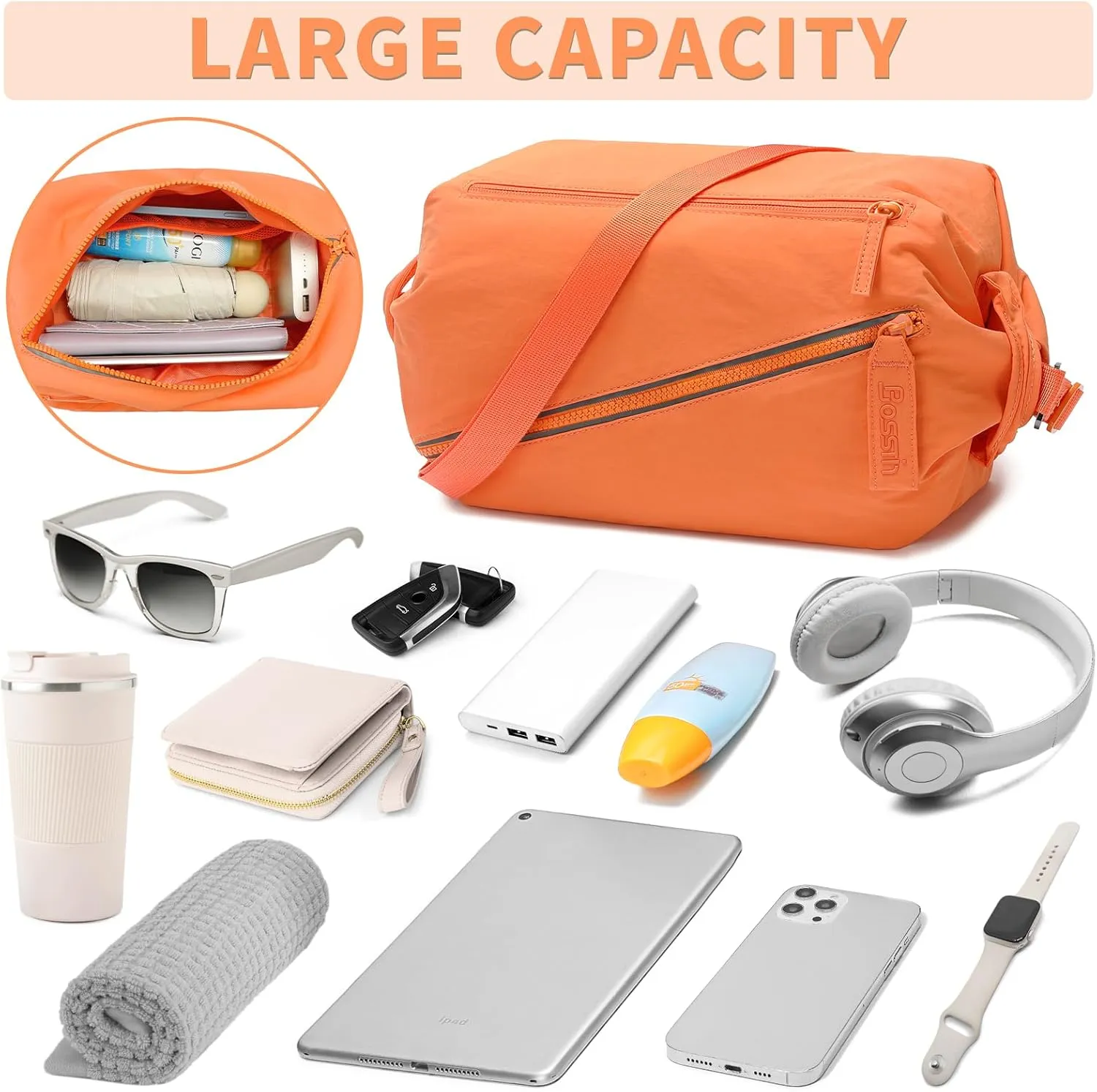 BOSSTIN Small Gym Bag for Women Men, Small Duffle Bag Crossbody Bags for Women, Lightweight Compact Sports Bag for Gym Work Fitness Travel, 3 in 1 Workout Bag-Orange
