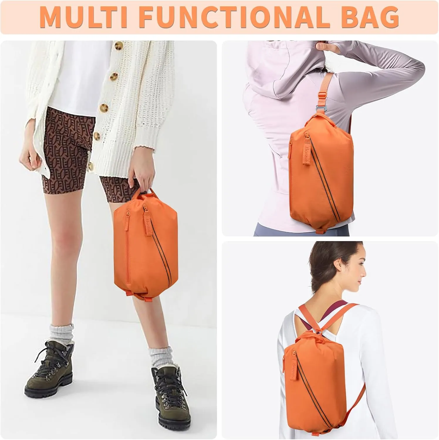 BOSSTIN Small Gym Bag for Women Men, Small Duffle Bag Crossbody Bags for Women, Lightweight Compact Sports Bag for Gym Work Fitness Travel, 3 in 1 Workout Bag-Orange