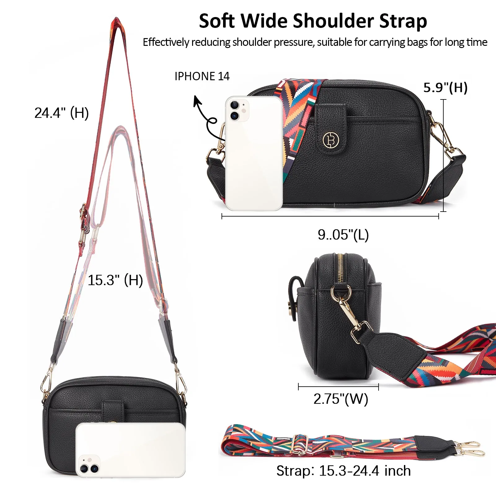 BOSTANTEN Crossbody Bags for Women Vegan Leather Purse Shoulder Handbags with Wide Strap