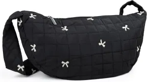 Bow Embroidered Sling Bag, Crossbody Bags for Women with Pocket & Zipper, Puffer Tote Bag with Shoulder Strap