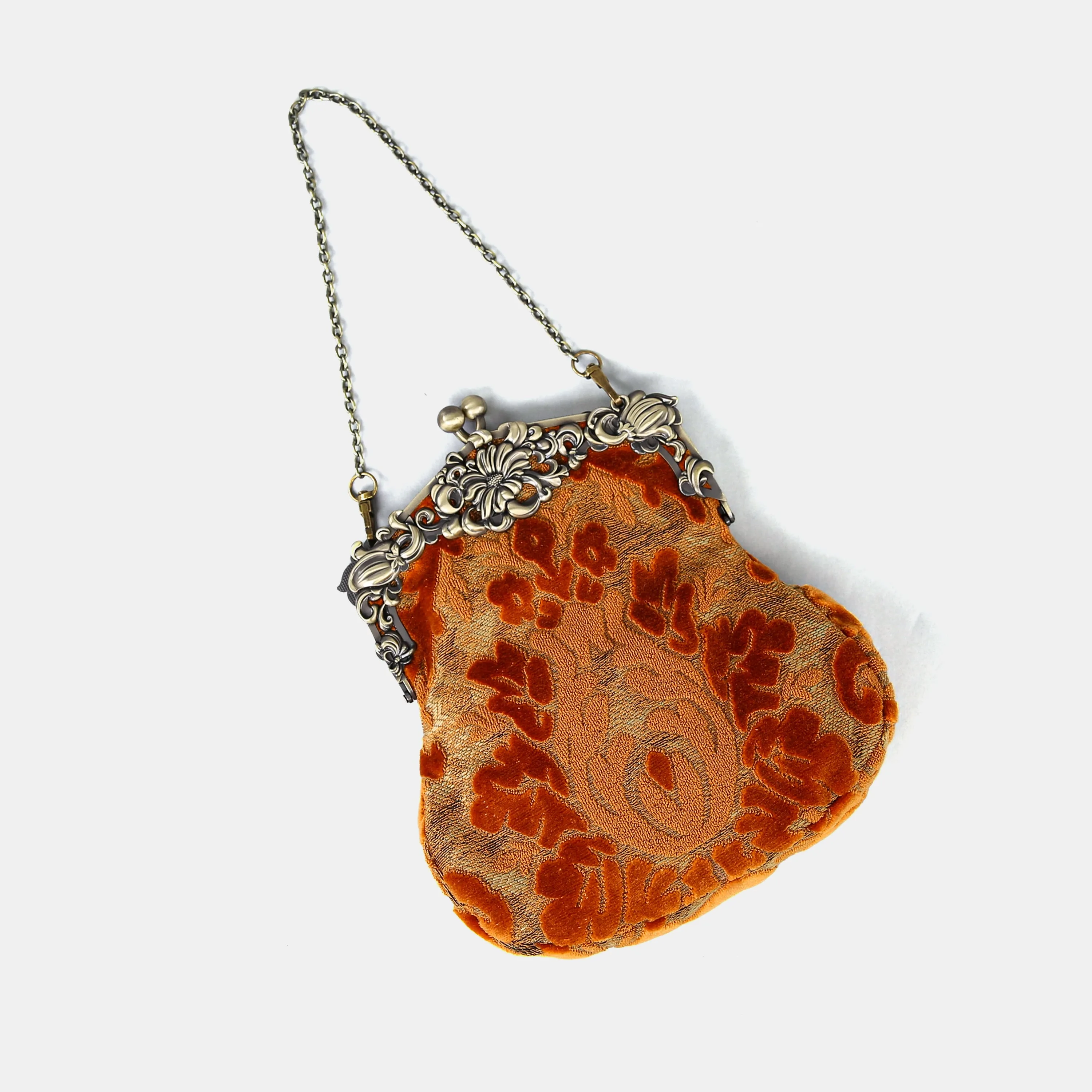 Burnout Velvet Orange Chatelaine Purse Large
