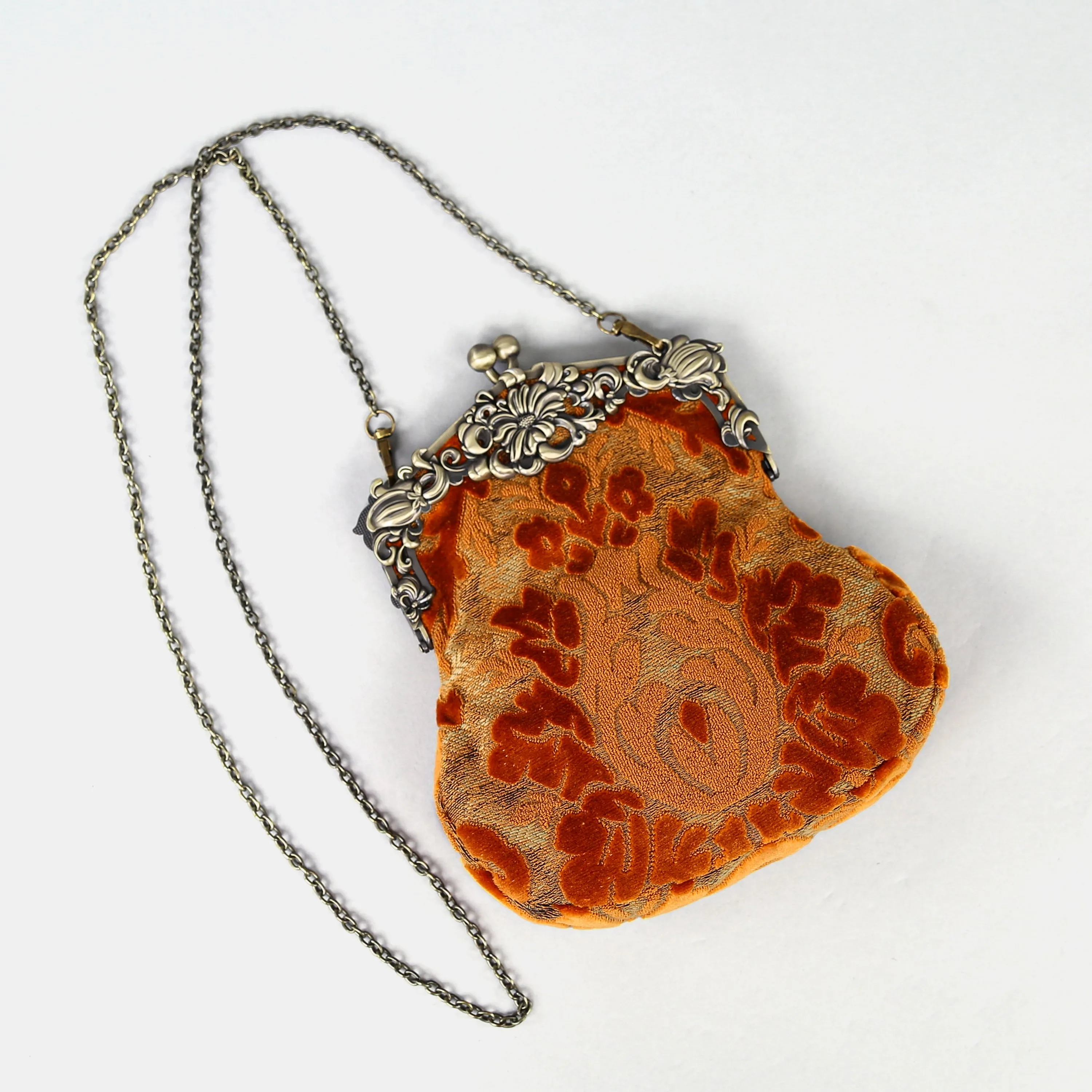 Burnout Velvet Orange Chatelaine Purse Large