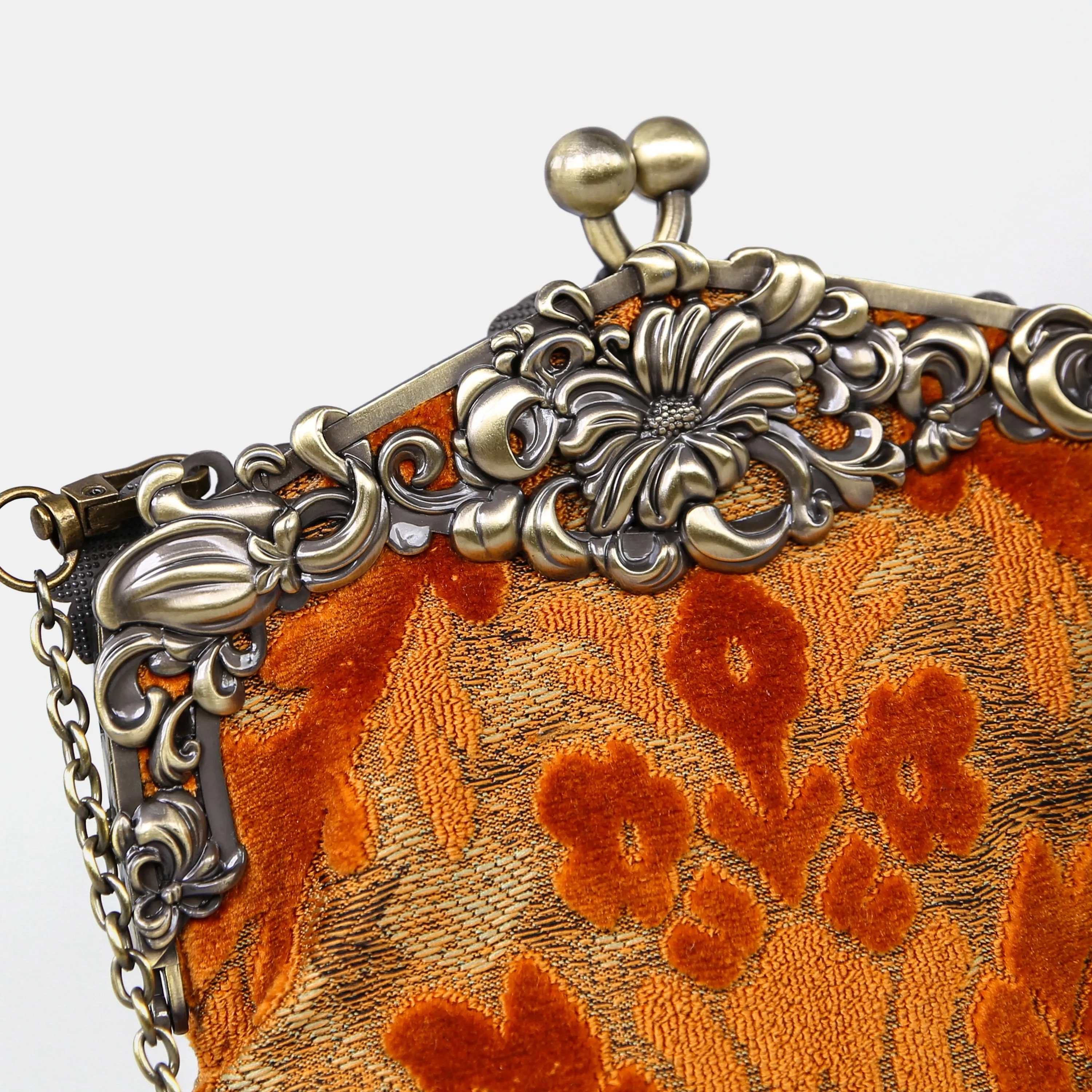 Burnout Velvet Orange Chatelaine Purse Large