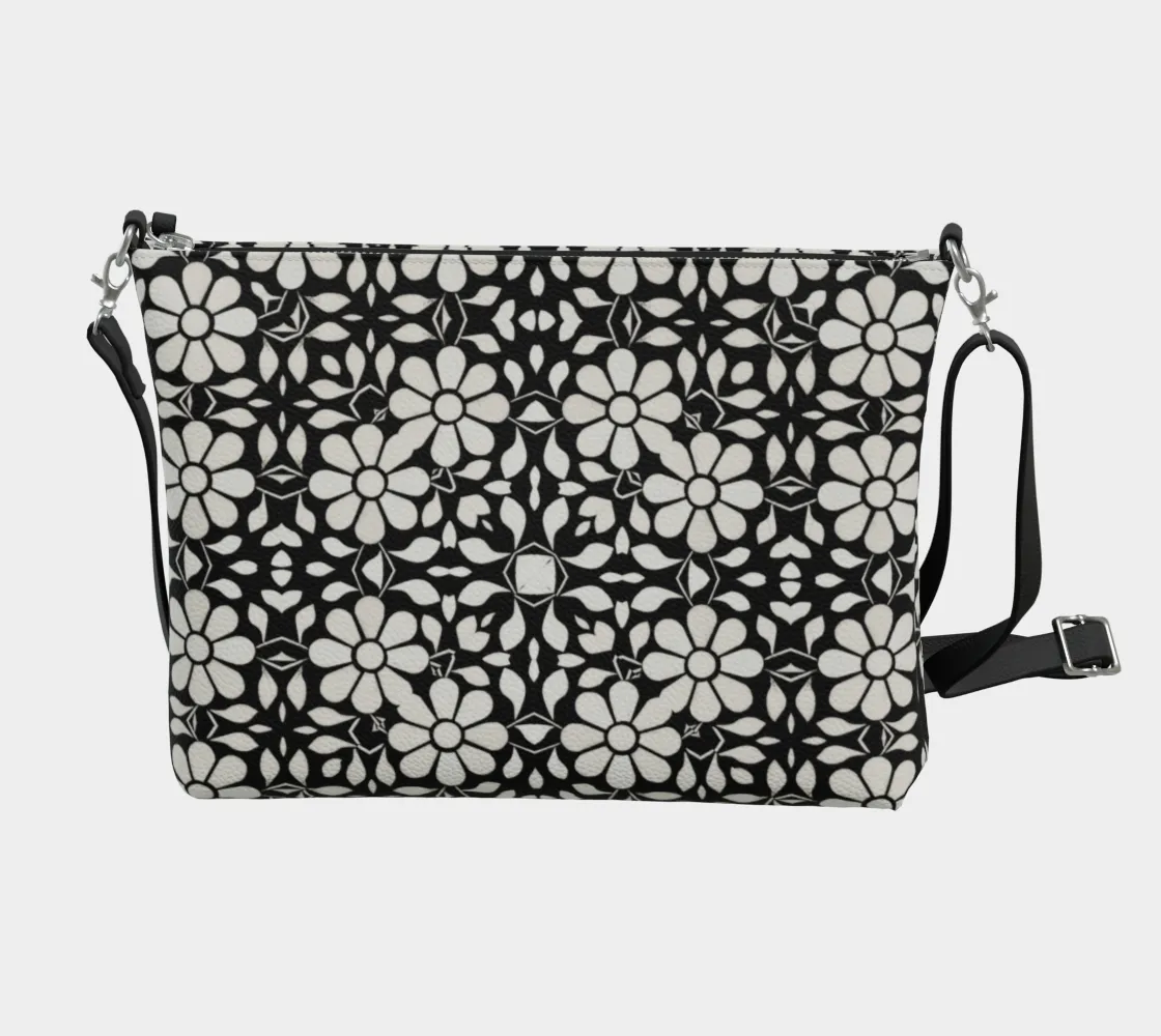 Camelbone White Flower Medallion Vegan Leather Crossbody Purse