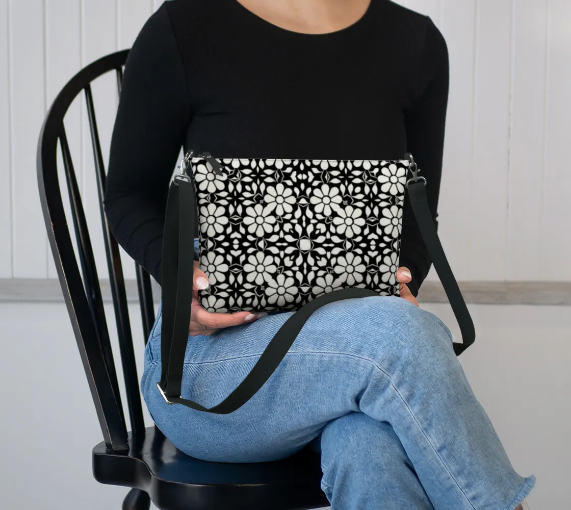 Camelbone White Flower Medallion Vegan Leather Crossbody Purse