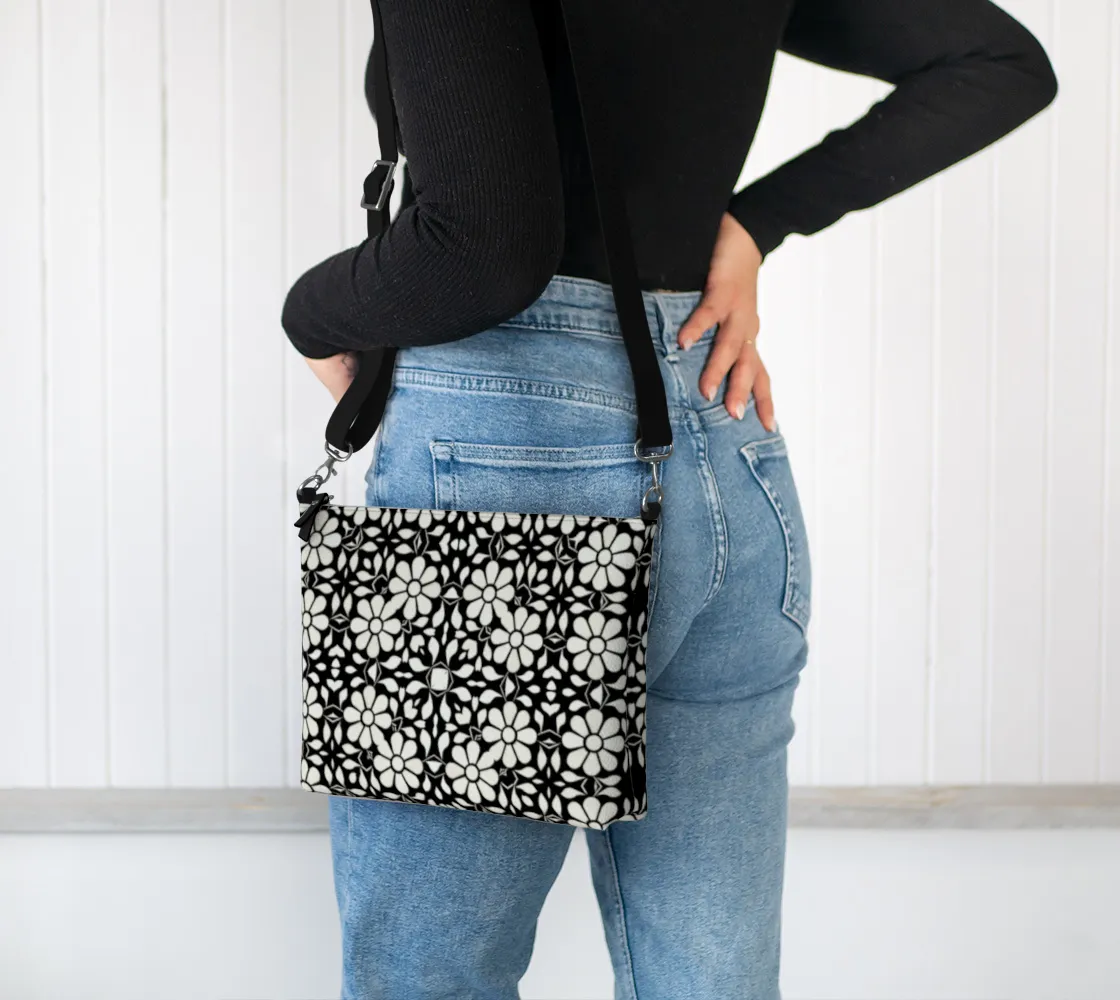 Camelbone White Flower Medallion Vegan Leather Crossbody Purse