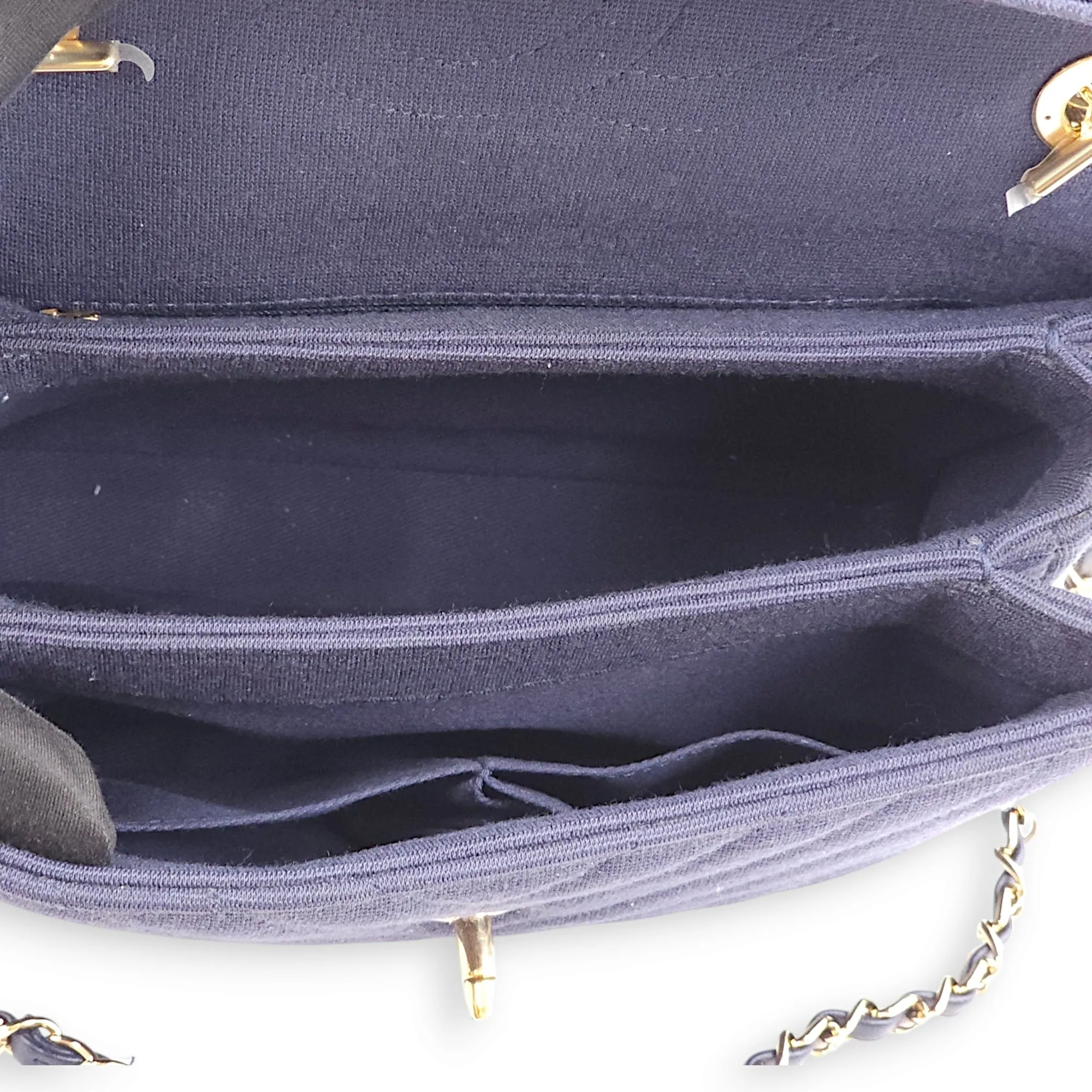 Chevron Trendy CC Small Blue Top Handle Bag in Jersey, Gold hardware