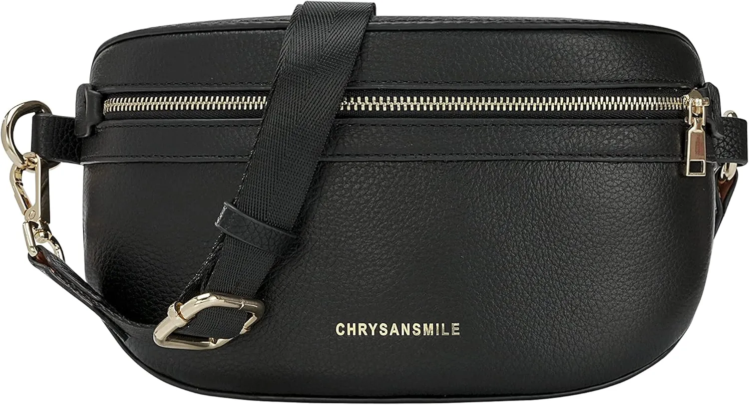 Chrysansmile Genuine Leather Belt Bag Crossbody Fanny Packs for Women Men Black Fashion Waist Packs