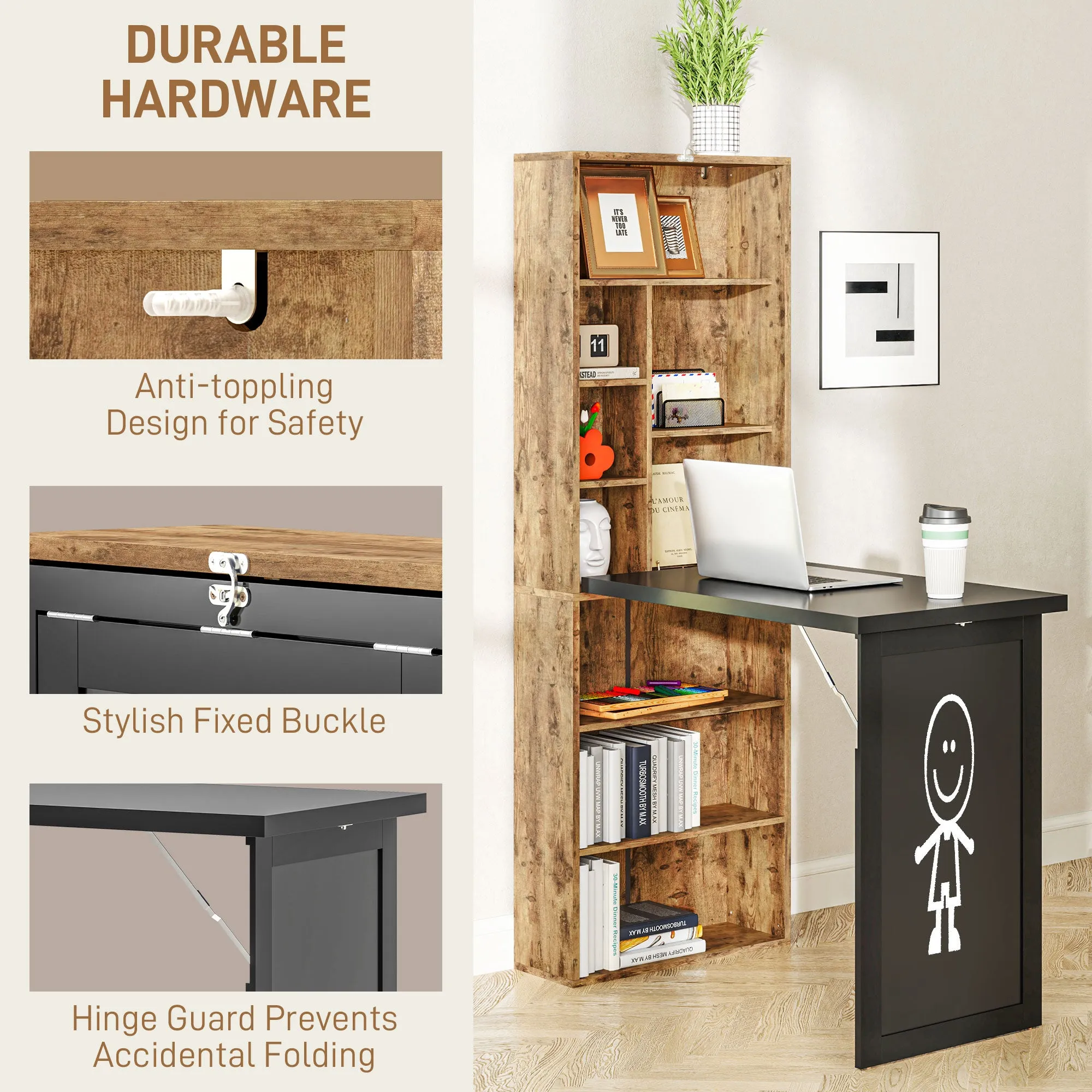 Convertible Desk with Blackboard, Multi-function, Rustic Brown