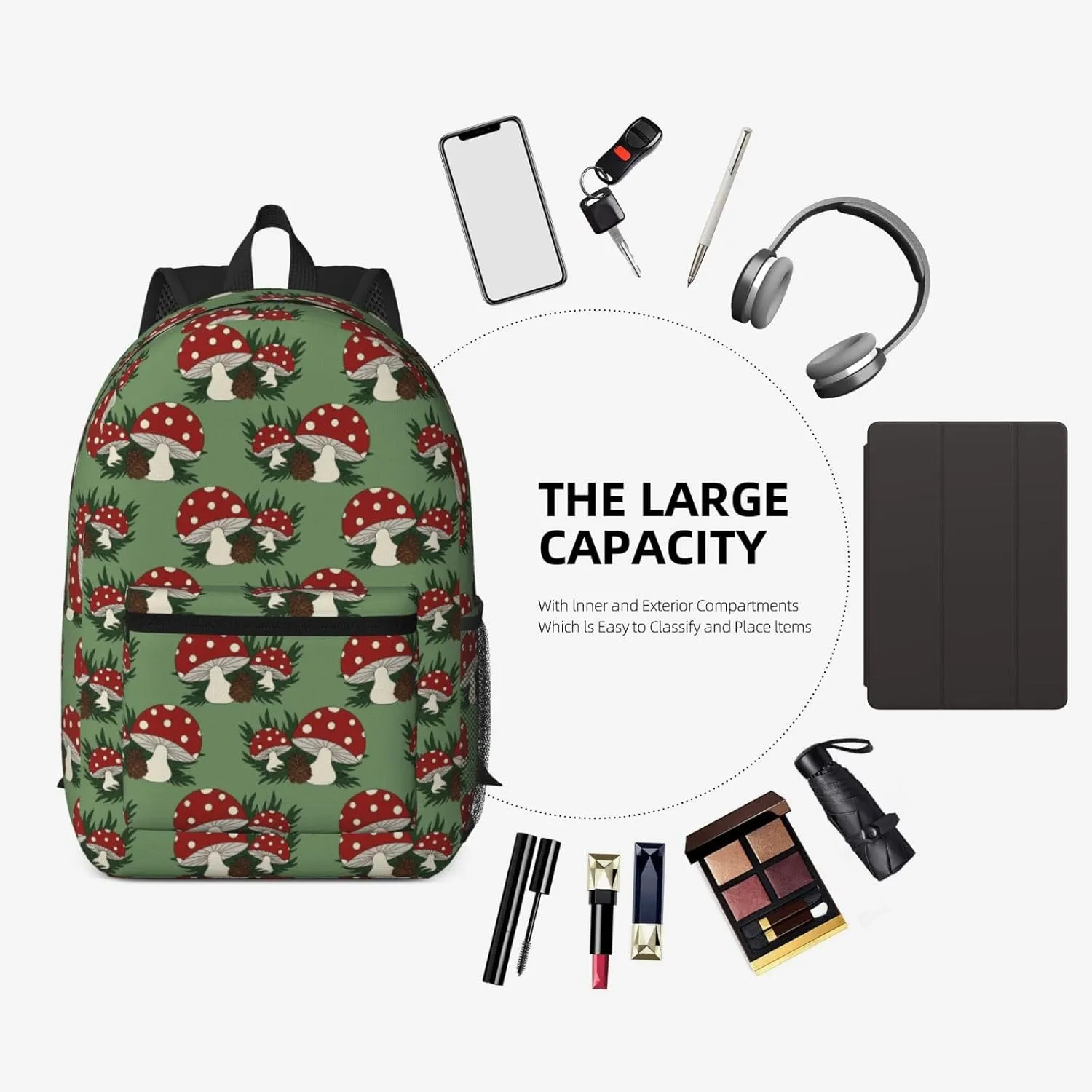 Cute Mushrooms 17 Inch Backpacks Multipurpose Laptop Backpack Double Shoulder Bag for Men Women Gifts