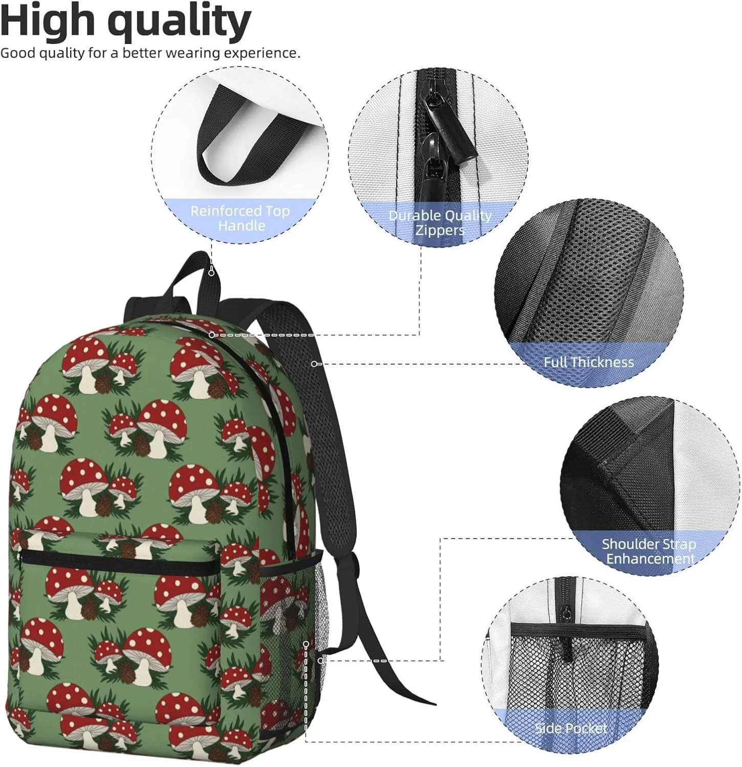 Cute Mushrooms 17 Inch Backpacks Multipurpose Laptop Backpack Double Shoulder Bag for Men Women Gifts