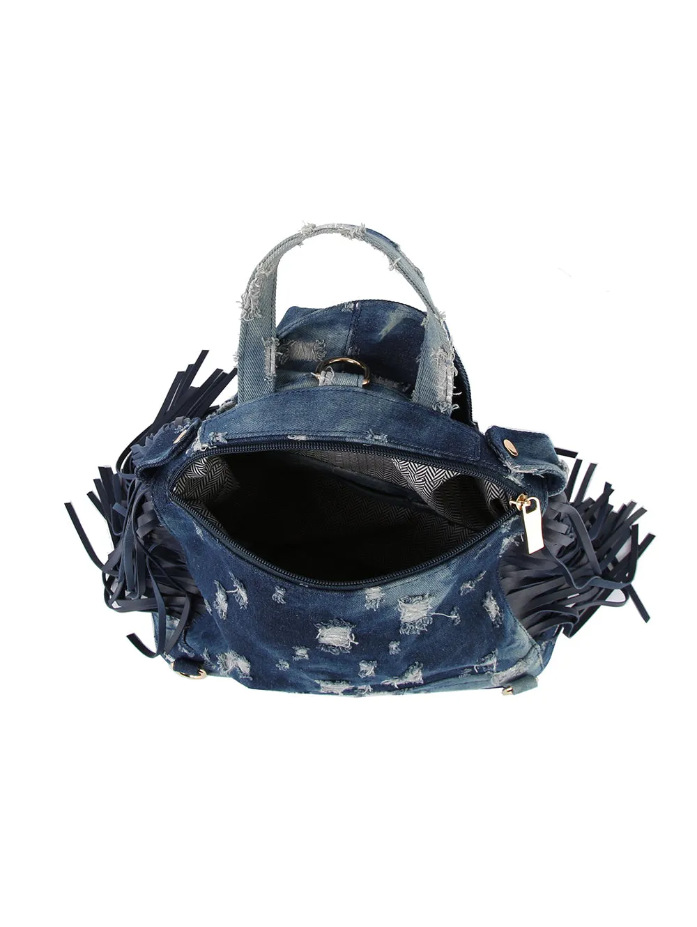 Denim Fringe Motorcycle Jacket Backpack