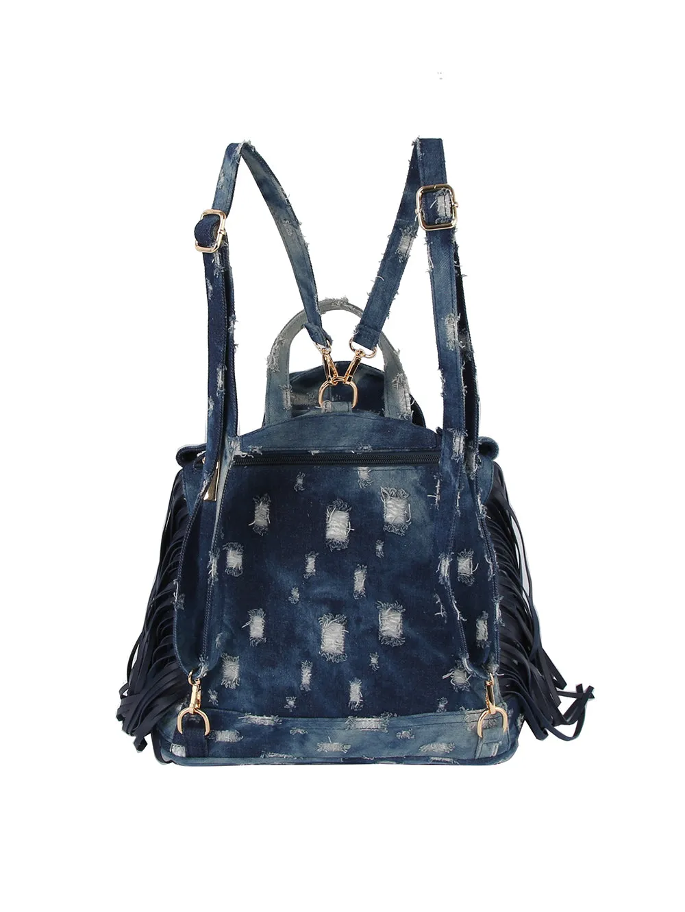Denim Fringe Motorcycle Jacket Backpack