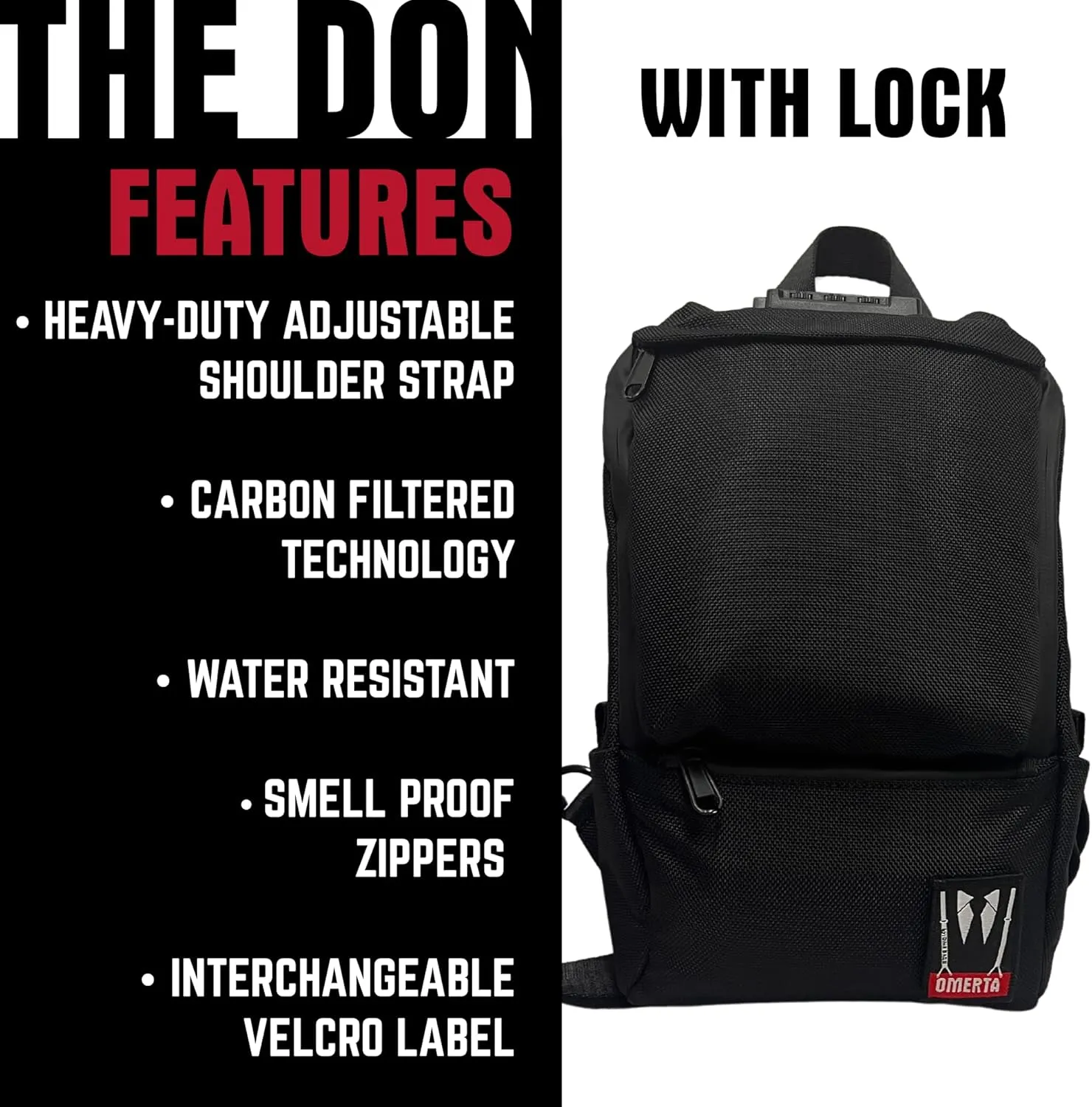 DIME BAGS - Don with Lock - Carbon Filter Sling Backpack - Crossbody Bag (Black)