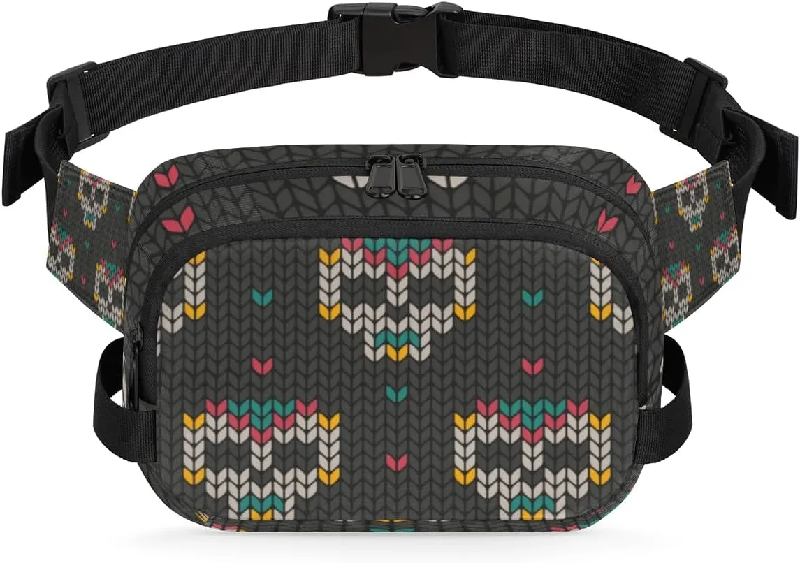 Ethnic Sugar Skull Fanny Pack Durable with Adjustable Belt Main Zippered Pocket Lightweight Waterproof Belt Bag for Travel Sports Workout Hiking Phone Bag