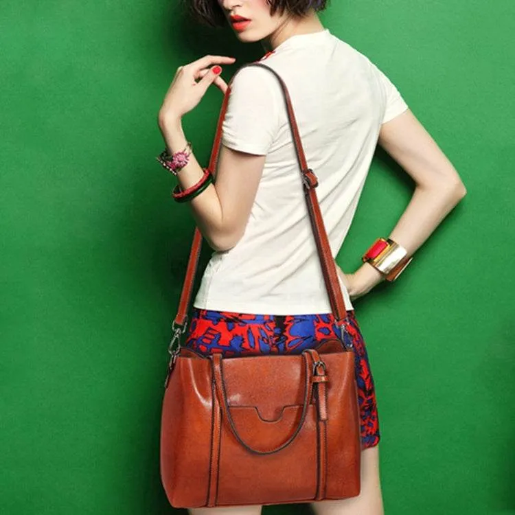 Fashionable All-Purpose 888-G9 Oil Wax Leather Tote Bag