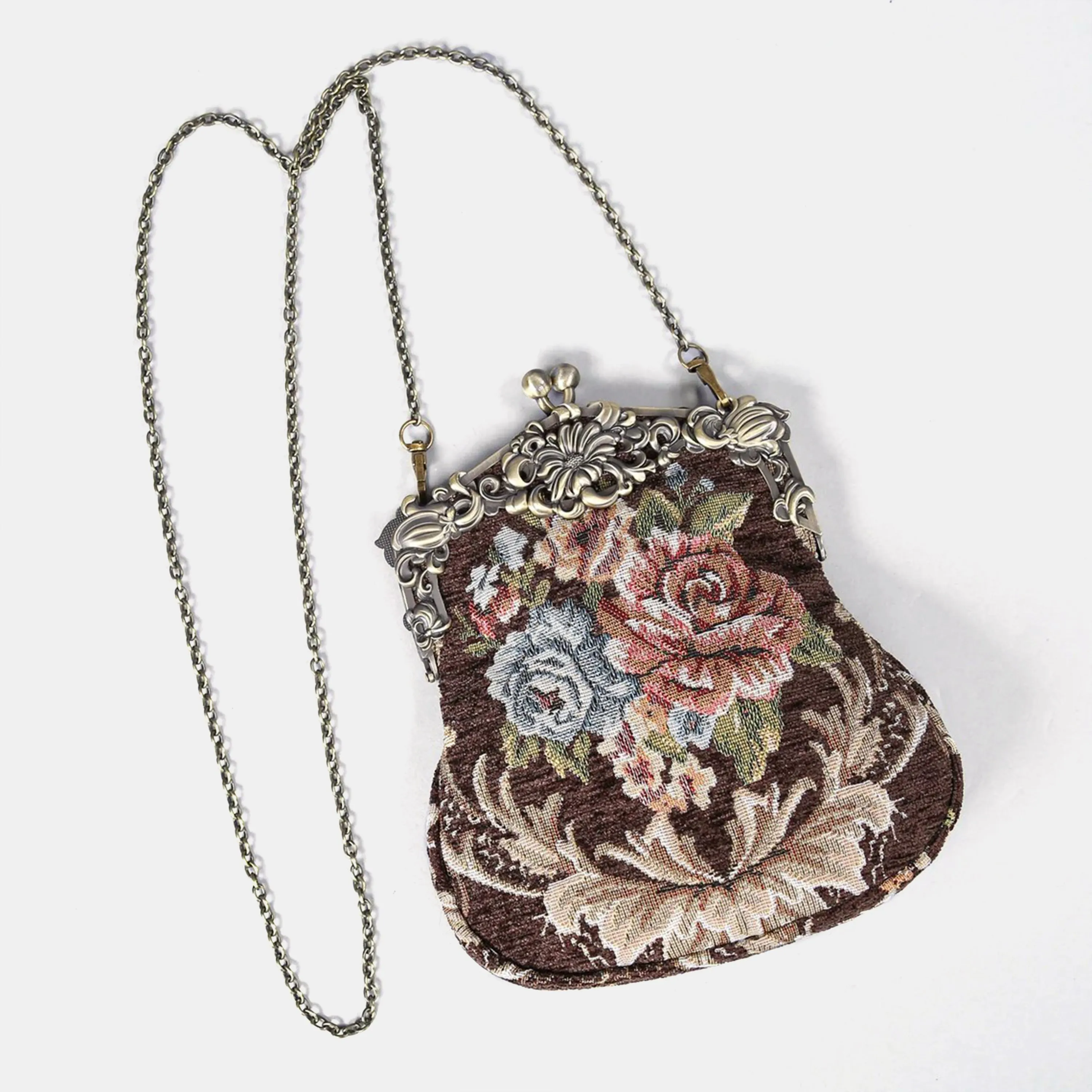 Floral Brown Chatelaine Purse Large