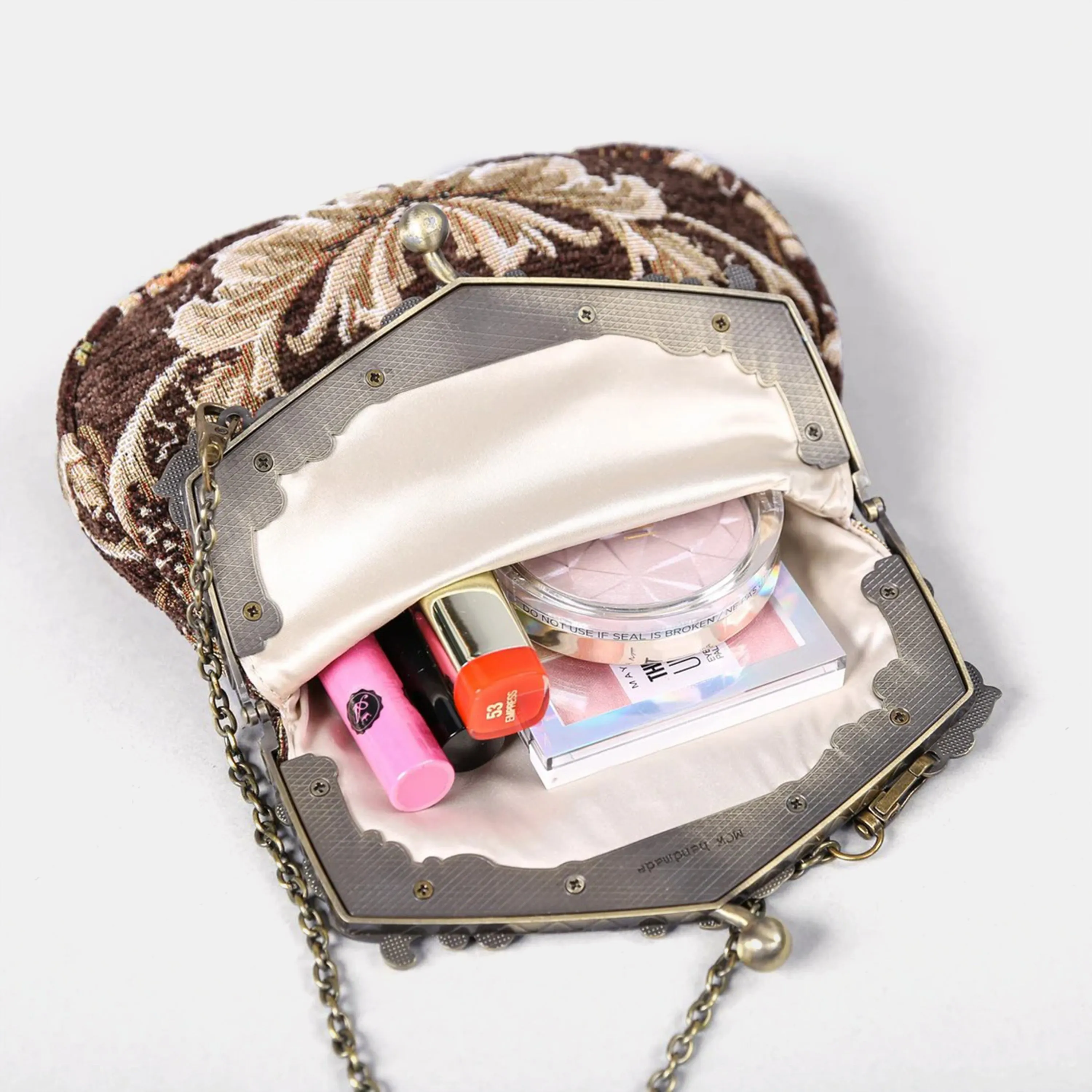 Floral Brown Chatelaine Purse Large