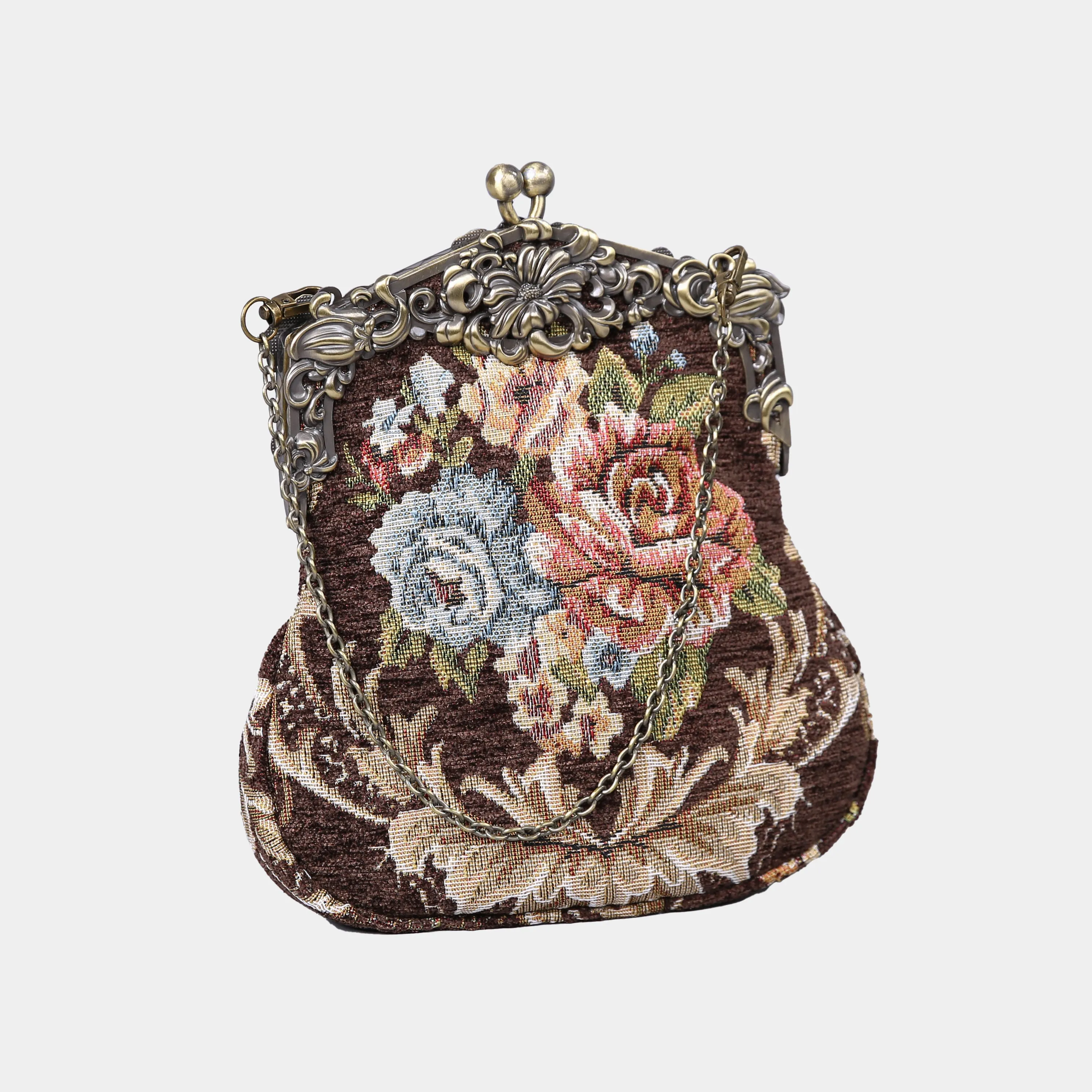 Floral Brown Chatelaine Purse Large