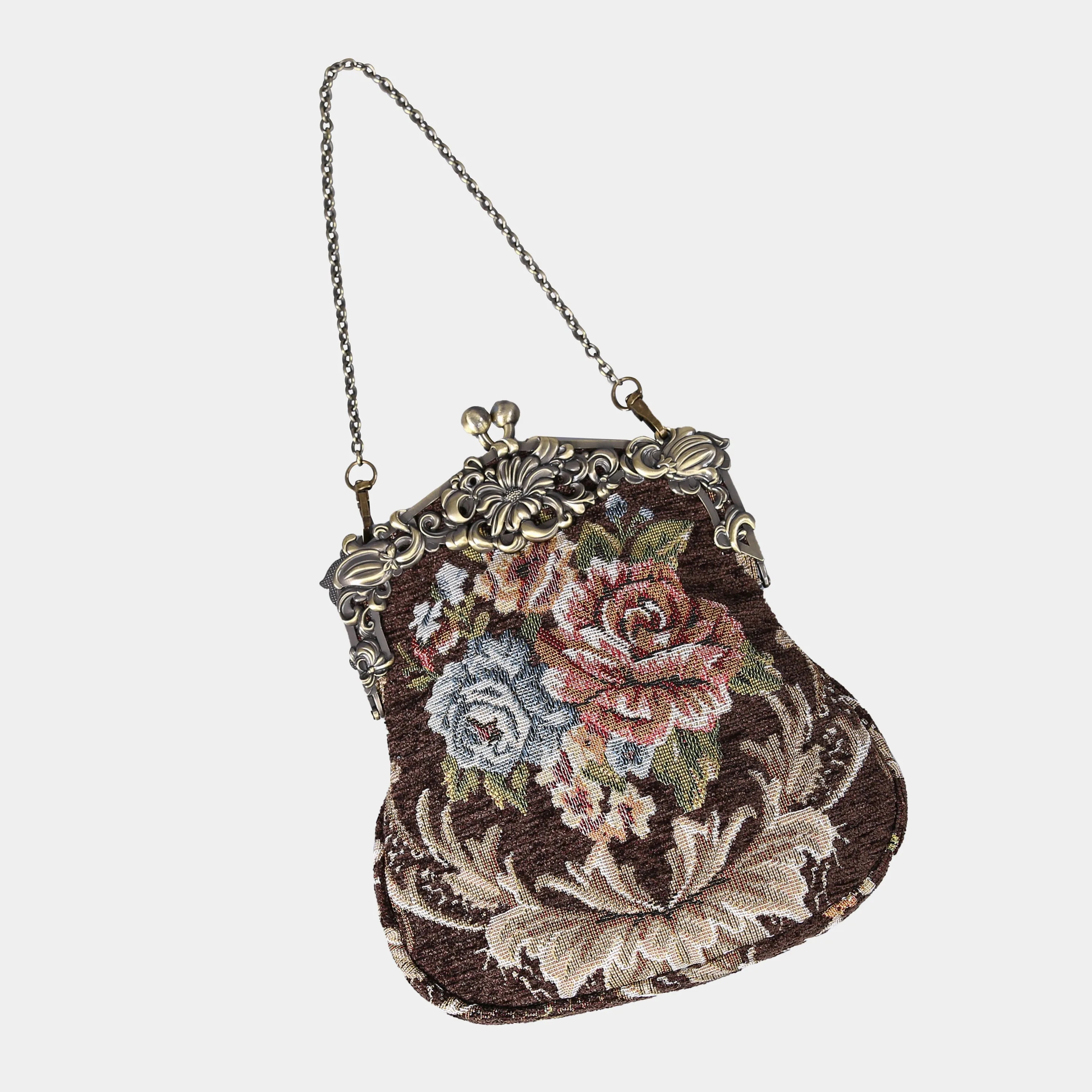 Floral Brown Chatelaine Purse Large