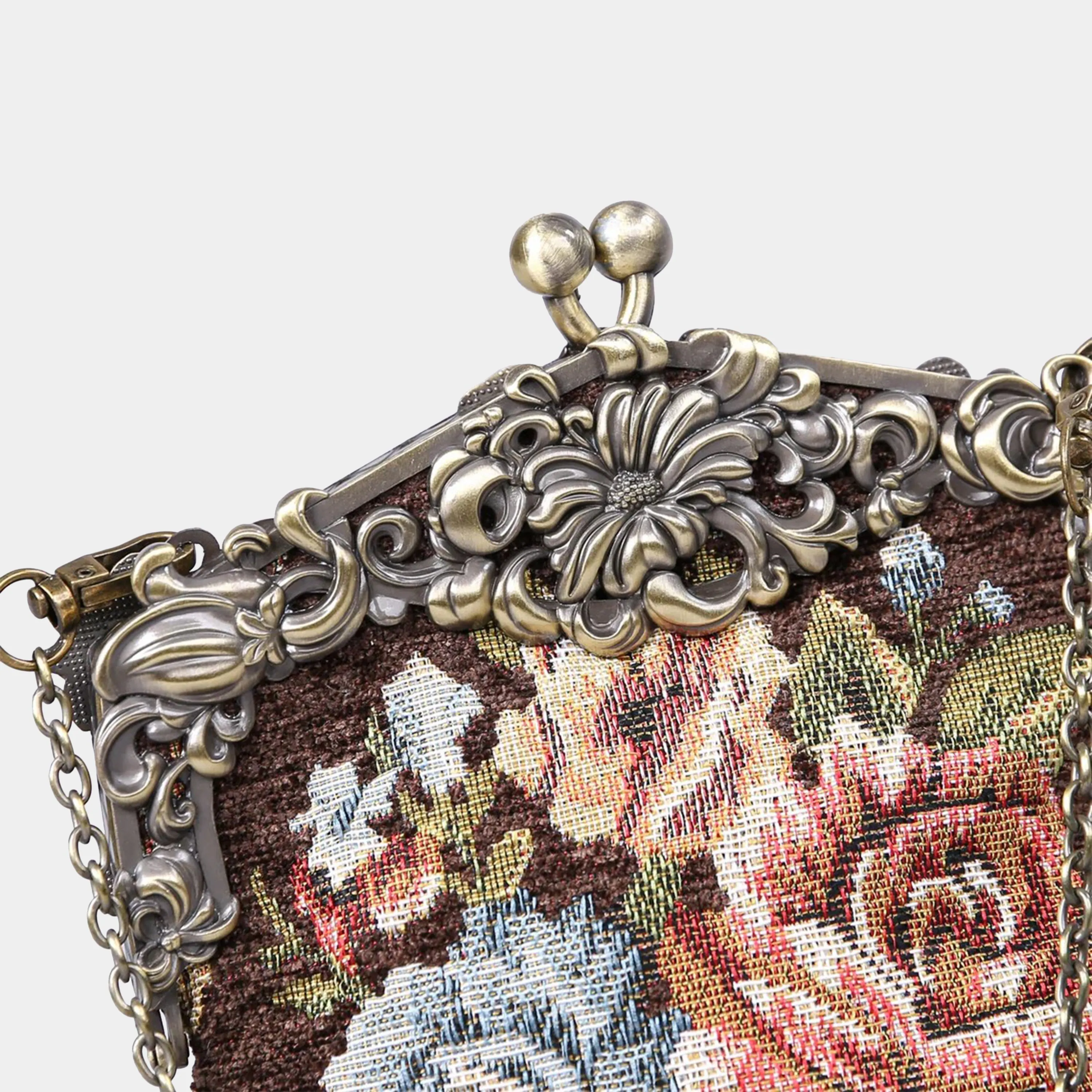 Floral Brown Chatelaine Purse Large