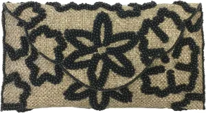 Flower Beaded Raffia Fold Over Clutch Crossbody, Black