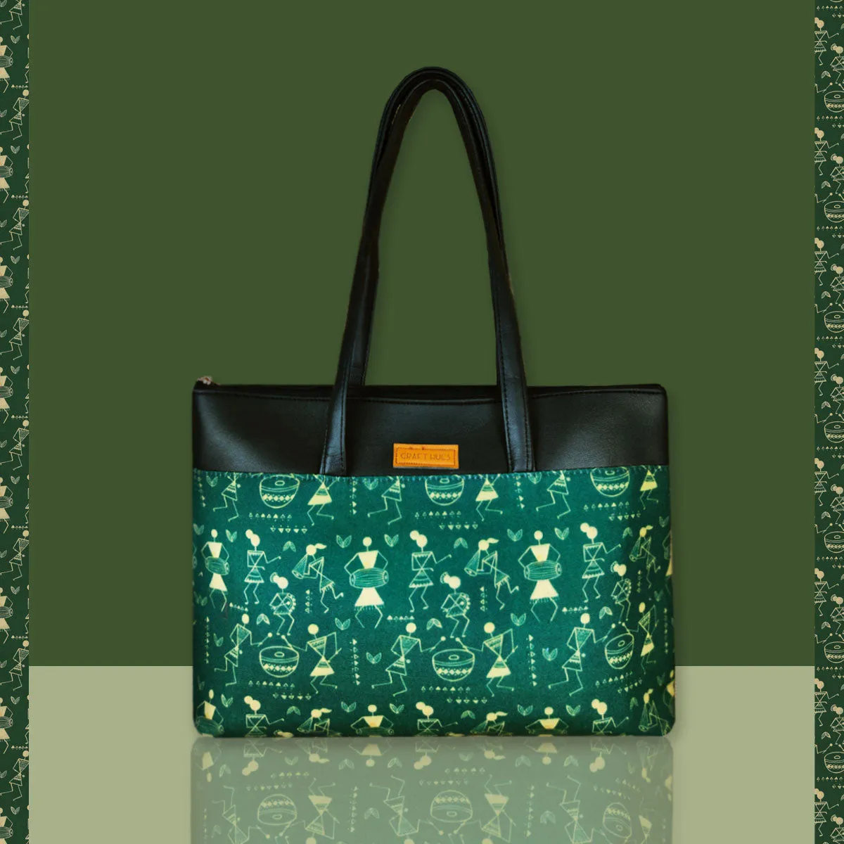 Green Warli Dance Tote Bag