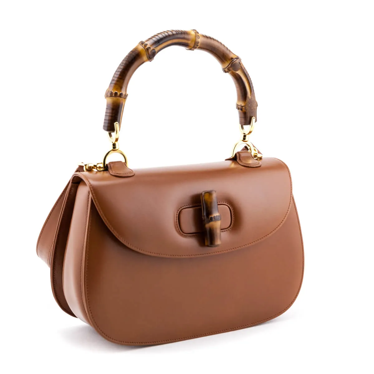 Gucci Cognac Box Calfskin Medium Bamboo Vintage Top Handle Bag