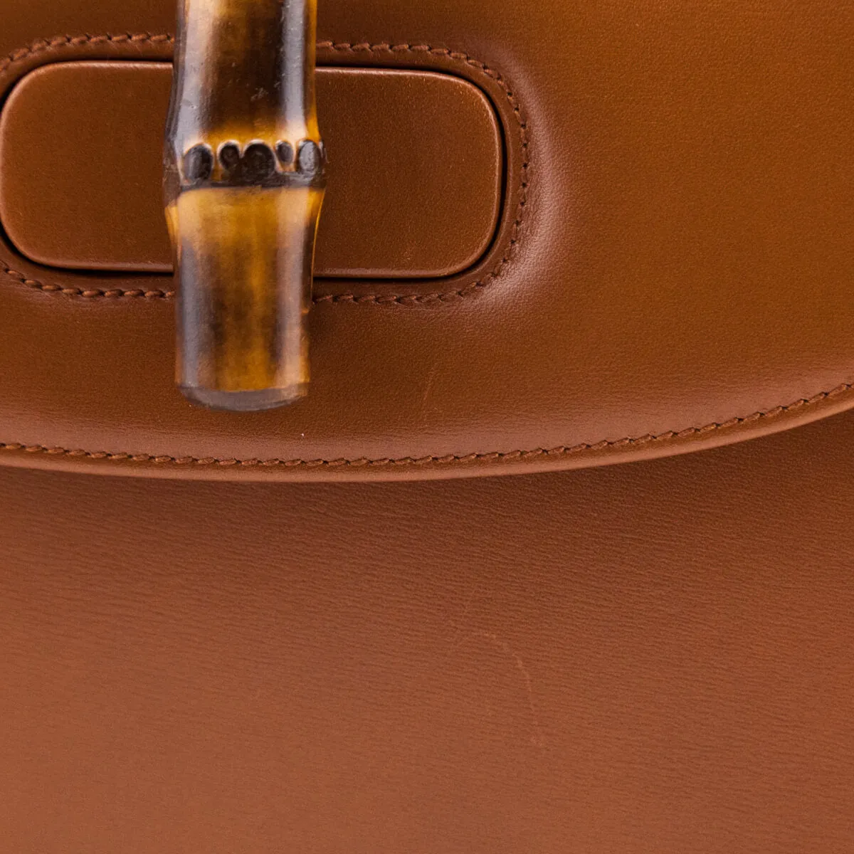 Gucci Cognac Box Calfskin Medium Bamboo Vintage Top Handle Bag