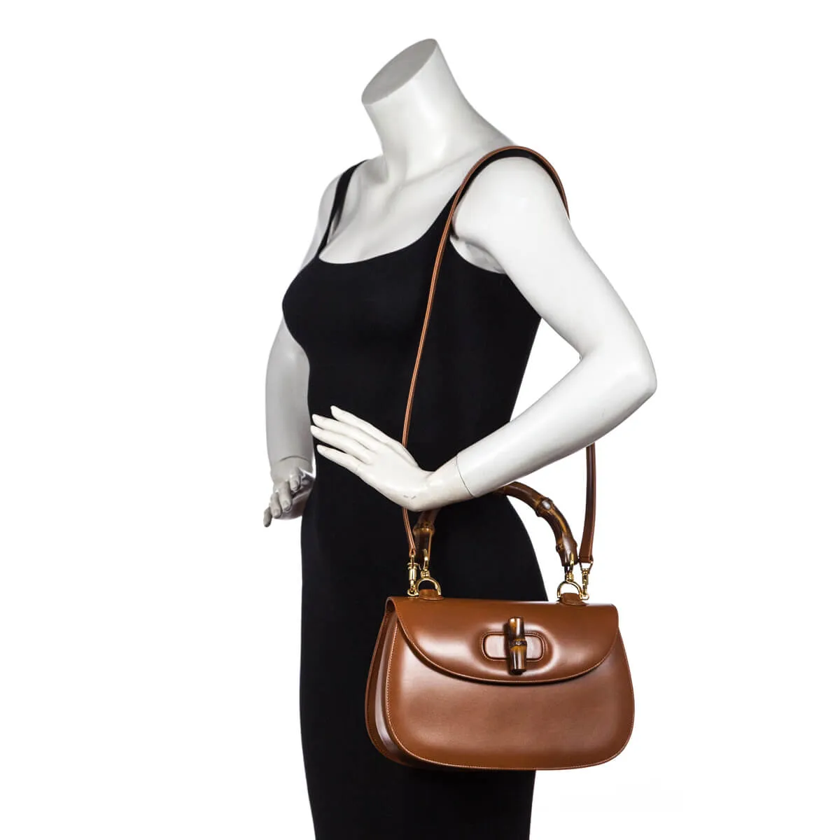 Gucci Cognac Box Calfskin Medium Bamboo Vintage Top Handle Bag