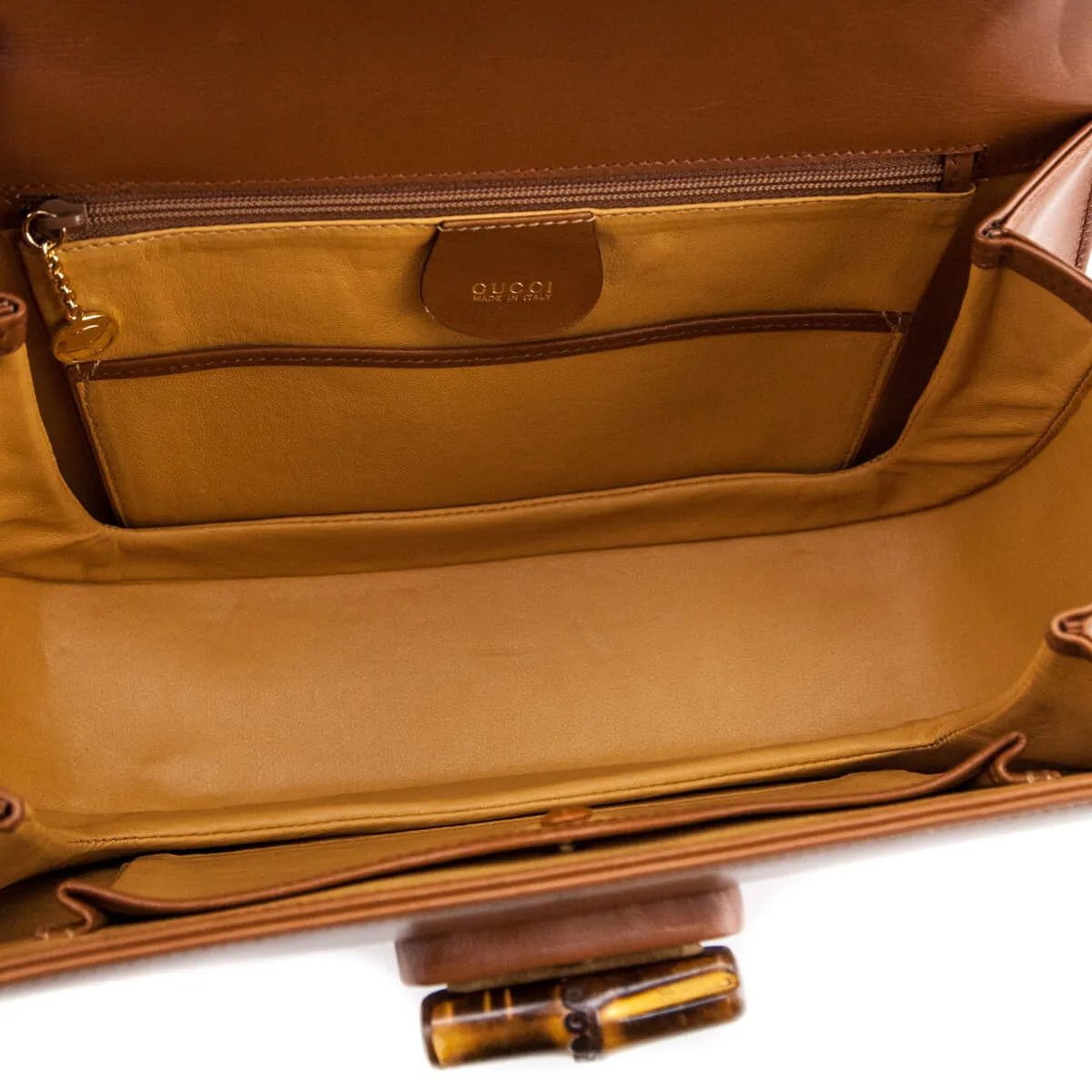 Gucci Cognac Box Calfskin Medium Bamboo Vintage Top Handle Bag