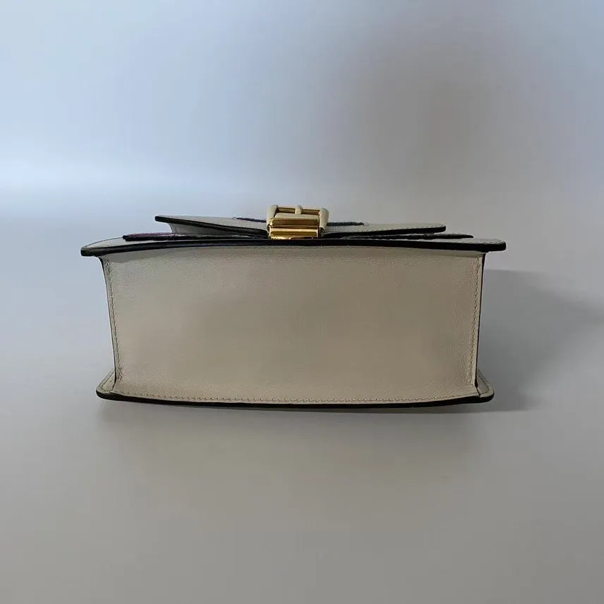 Gucci Sylvie Floral Embroidered White Leather Top Handle Bag