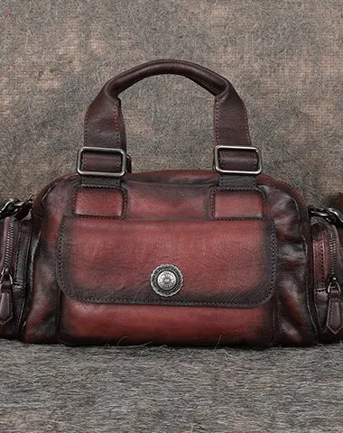 Handmade Red Leather Womens Vintage Handbag Best Shoulder Bag Vintage Crossbody Purses for Ladies