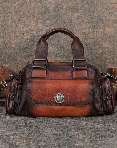 Handmade Red Leather Womens Vintage Handbag Best Shoulder Bag Vintage Crossbody Purses for Ladies